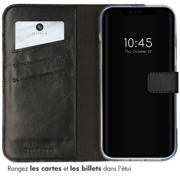 Selencia Étui portefeuille en cuir véritable Apple iPhone 14 Plus - Noir