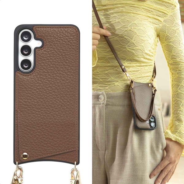 Selencia Coque de télephone Nova avec cordon et porte-cartes Samsung Galaxy S25 FE - Mocha Brown