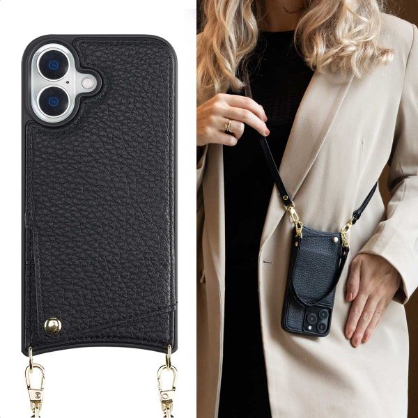 Selencia Coque de télephone Nova avec cordon et porte-cartes Apple iPhone 16 - Noir