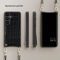 Selencia Coque de télephone Nova Croco avec cordon et porte-cartes Samsung Galaxy S24 - Noir