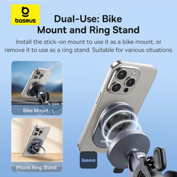 Baseus PrimeTrip support de téléphone 2-en-1 pour vélo / scooter / moto avec anneau support - Magnétique - Universel - Cosmic Black