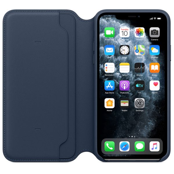 Apple Étui de télephone portefeuille Leather Folio Apple iPhone 11 Pro Max - Deep Sea Blue