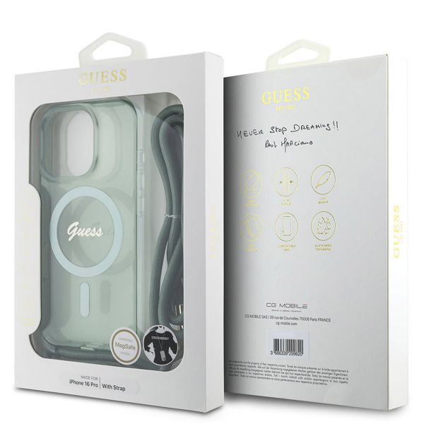 Guess Coque MagSafe IML avec crossbody cord Apple iPhone 16 Pro - Vert