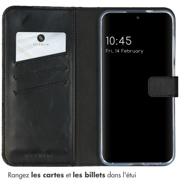 Selencia Étui portefeuille en cuir véritable Samsung Galaxy A25 (5G) - Bleu