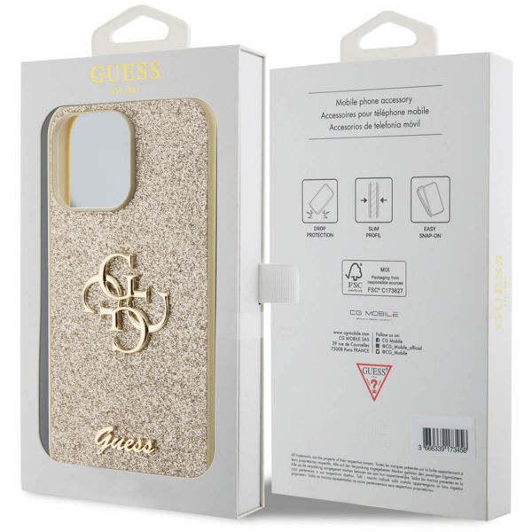 Guess Coque 4G Metal Logo Glitter Apple iPhone 15 Pro Max - Doré