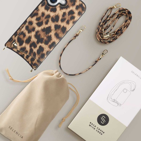 Selencia Coque de télephone Nova avec cordon et porte-cartes Apple iPhone 16 - Leopard