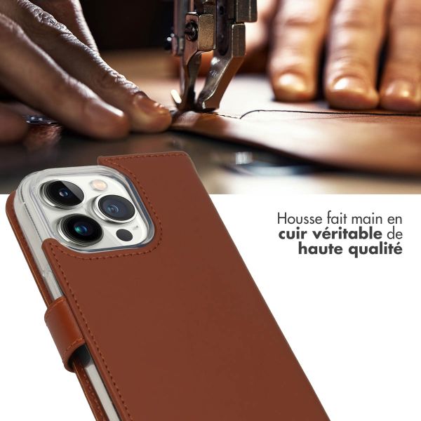Selencia Étui portefeuille en cuir véritable Apple iPhone 14 Pro - Marron clair