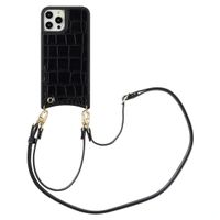 Selencia Coque de télephone Nova Croco avec cordon et porte-cartes Apple iPhone 12 (Pro) - Noir
