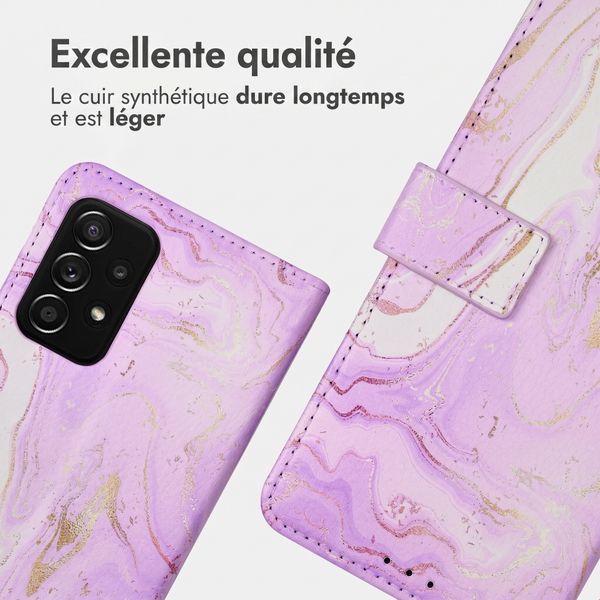 imoshion Étui de télephone portefeuille Design Samsung Galaxy A52(s) (5G/4G) - Purple Marble