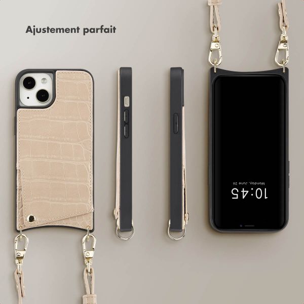 Selencia Coque de télephone Nova Croco avec cordon et porte-cartes Apple iPhone 13 - Beige