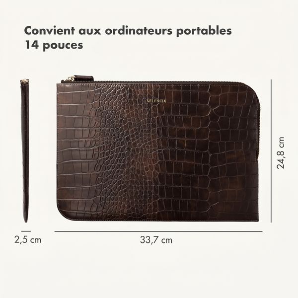 Selencia Pochette ordinateur Croco 14 pouces - Choco Brown