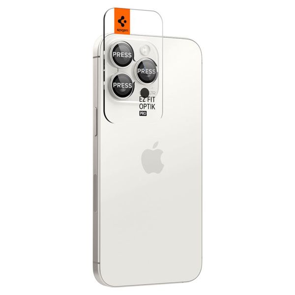 Spigen Optik Pro EZ Fit Lens Protector - Protection d'objectif de caméra (lot de 2) Apple iPhone 17 Pro (Max) / 16 Pro (Max) / 15 Pro (Max) / 14 Pro (Max) - Titanium White