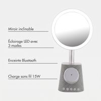 imoshion Miroir de maquillage avec haut-parleur Bluetooth et chargeur sans fil - Argenté