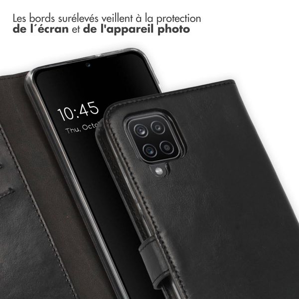 Selencia Étui portefeuille en cuir véritable Samsung Galaxy A12 - Noir