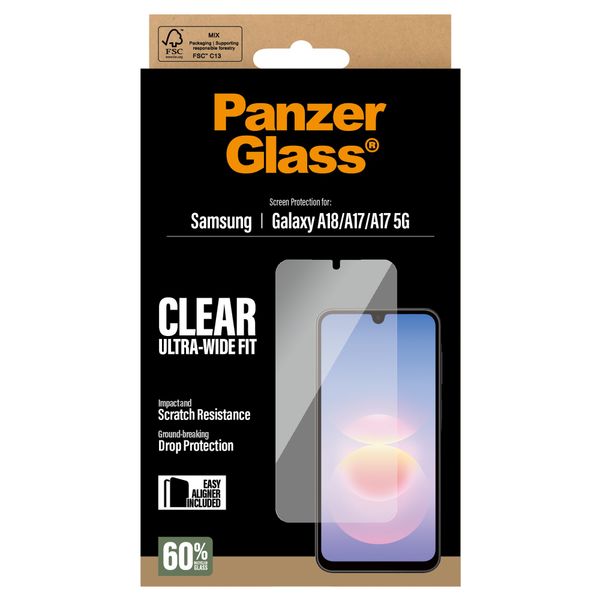 PanzerGlass Protection d'écran Ultra-Wide Fit Anti-bactérienne avec applicateur Samsung Galaxy A18 (4G)