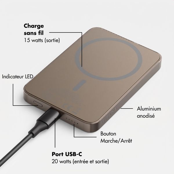 Selencia Powerbank Vivid 5 000 mAh - MagSafe et Qi - Desert Gold / Wavy Baby Choco