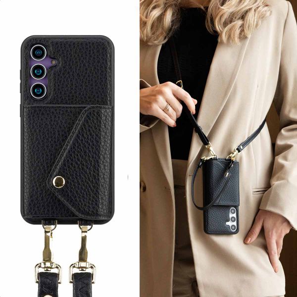 Selencia Coque de télephone Sera avec cordon et porte-cartes enveloppe Samsung Galaxy S23 FE - Noir