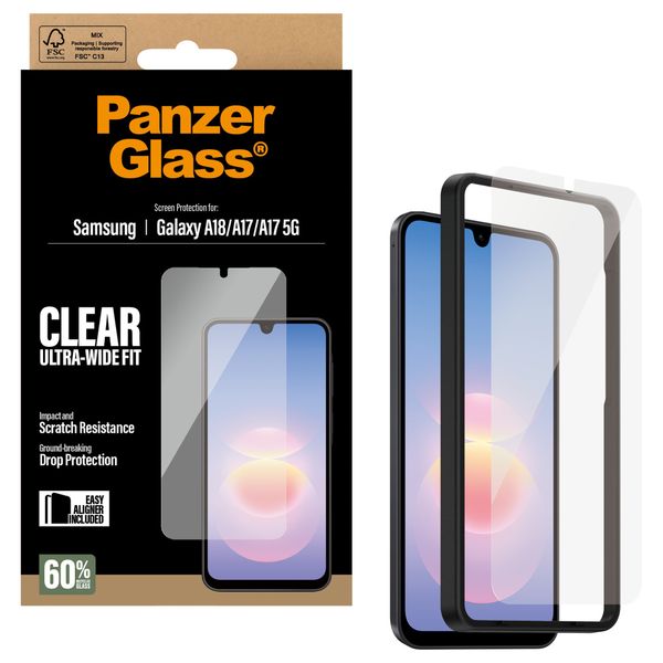 PanzerGlass Protection d'écran Ultra-Wide Fit Anti-bactérienne avec applicateur Samsung Galaxy A18 (4G)