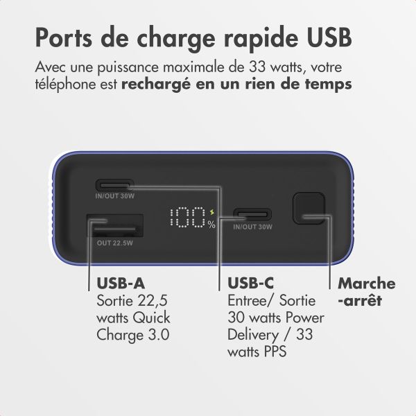 imoshion Ultra Series Aluminium Batterie externe 20.000 mAh - Charge rapide jusqu'à 33 watts - Cobalt Blue