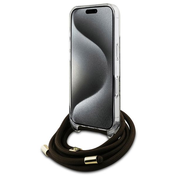 Guess Coque arrière avec cordon 4G Print Apple iPhone 16 - Marron