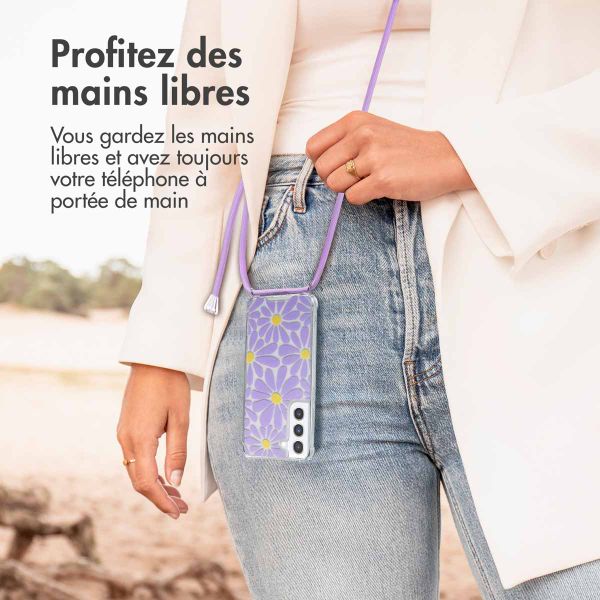 imoshion Coque Design avec cordon Samsung Galaxy S21 FE - Tropical Violet Flowers Connect