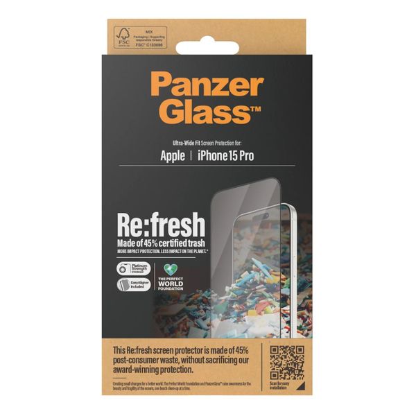 PanzerGlass Protection d'écran Ultra-Wide Fit Anti-bactérienne Apple iPhone 15 Pro