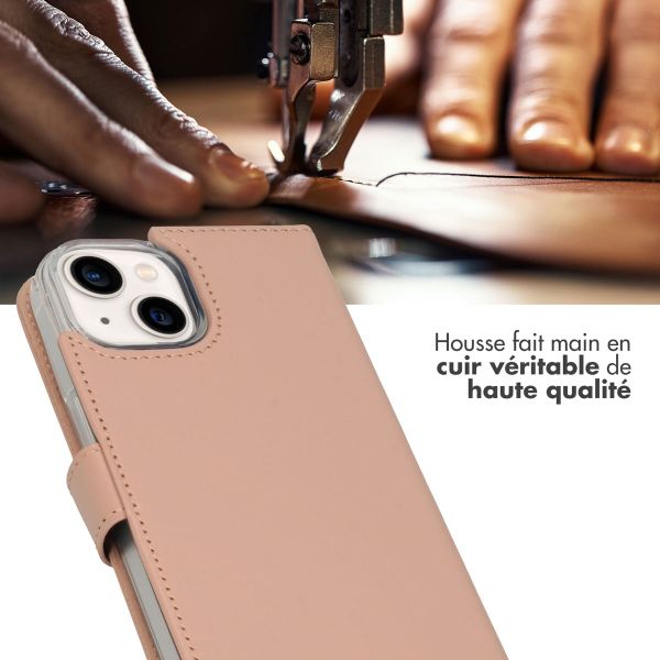 Selencia Étui portefeuille en cuir véritable Apple iPhone 14 - Dusty Pink