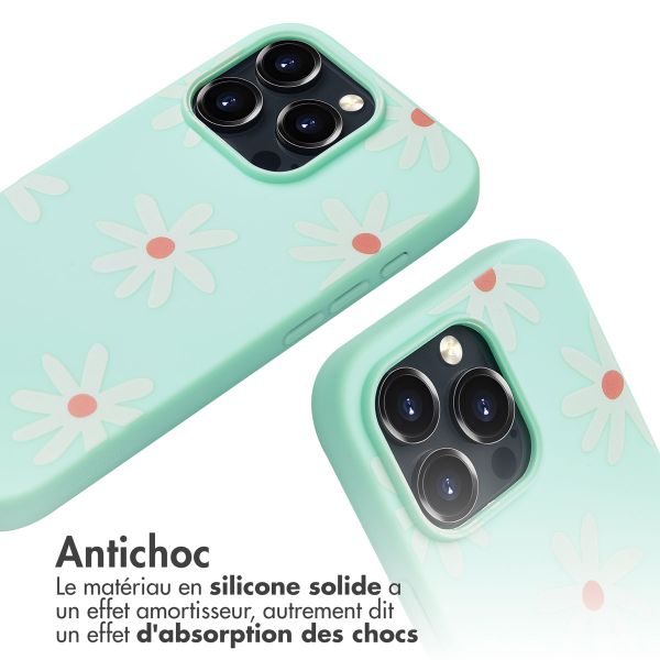 imoshion Coque design en silicone avec cordon Apple iPhone 16 Pro Max - Green Flower Distance