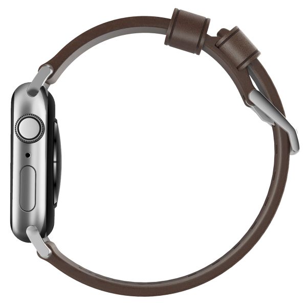 Nomad Bracelet moderne en cuir Apple Watch | 38/40/41/42 mm - Brown / Silver