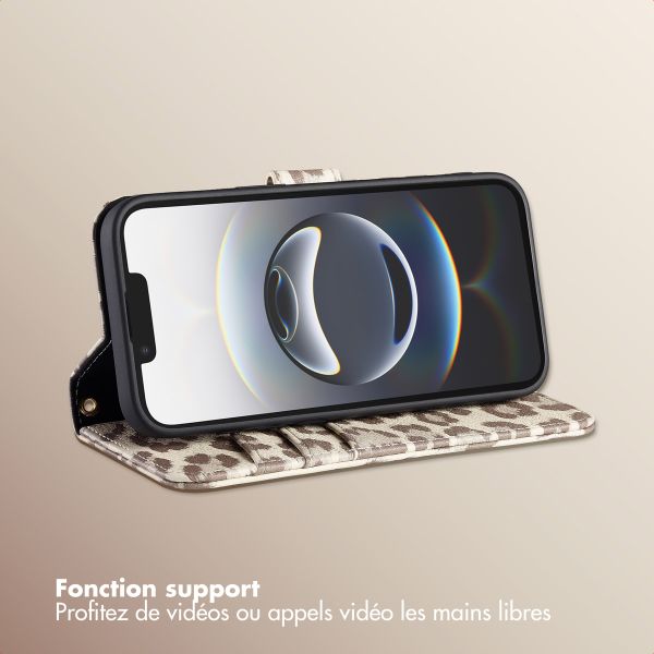 Selencia Étui de télephone portefeuille imprimé léopard Sabi Apple iPhone 17e / 16e - Soft Ivory