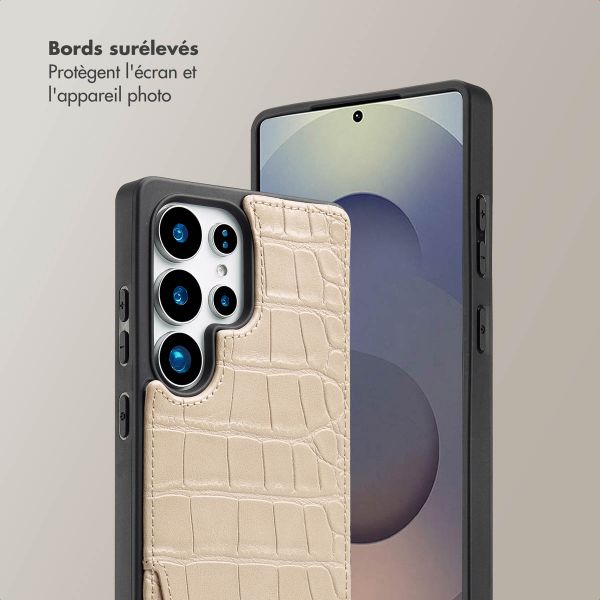 Selencia Coque de télephone Nova Croco avec cordon et porte-cartes Samsung Galaxy S25 Ultra - Beige