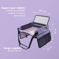 imoshion Table de voyage - Support de tablette voiture - 7 compartiments de rangement - Inclus 2 coloriages - Violet