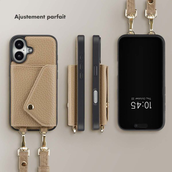 Selencia Coque de télephone Sera avec cordon et porte-cartes enveloppe Apple iPhone 16 - Taupe