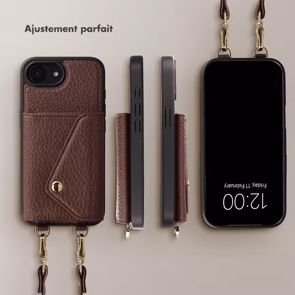 Selencia Coque de télephone Sera avec cordon et porte-cartes enveloppe Apple iPhone 17e / 16e - Chocolate Brown