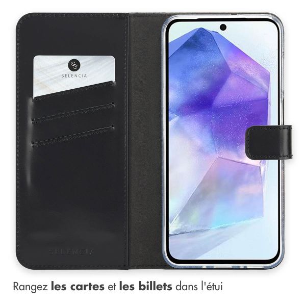 Selencia Étui portefeuille en cuir véritable Samsung Galaxy A26 - Noir