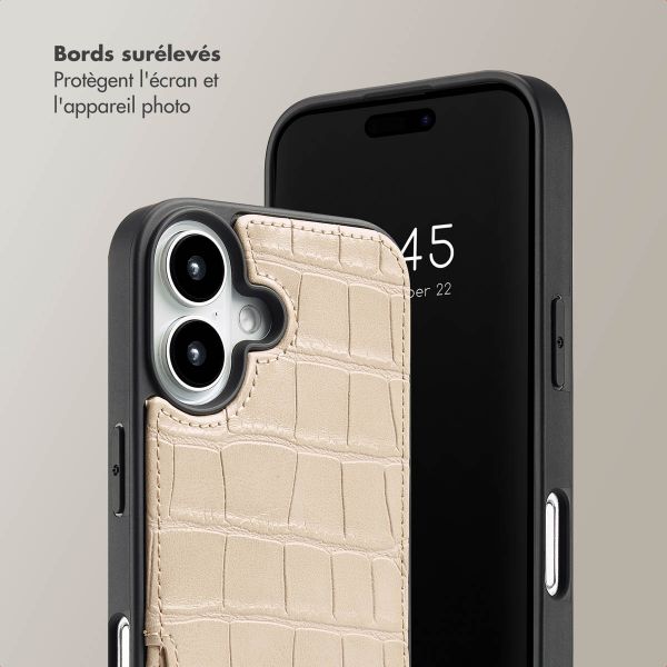 Selencia Coque de télephone Nova Croco avec cordon et porte-cartes Apple iPhone 16 - Beige