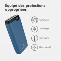 imoshion Batterie externe 20 000 mAh - Chargeur rapide 22,5 W - USB-C / USB-A - Bleu