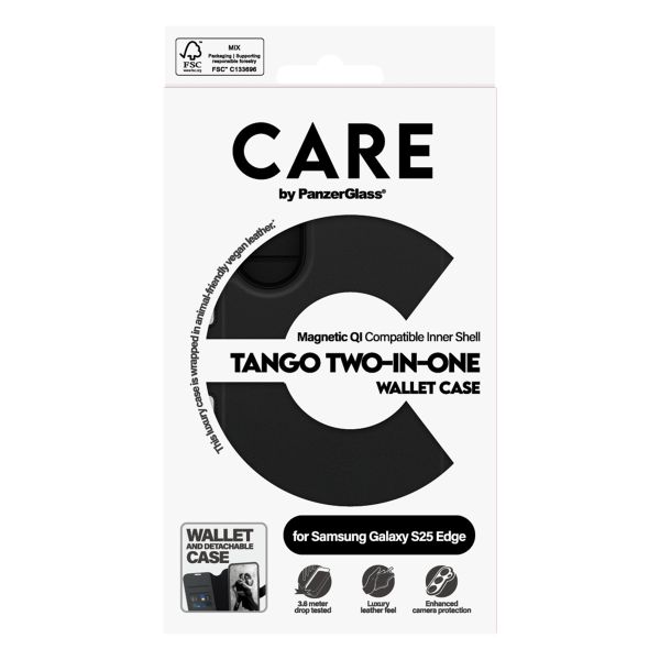 CARE by PanzerGlass Étui de télephone portefeuille Tango 2 en 1 avec MagSafe Samsung Galaxy S25 Edge - Black
