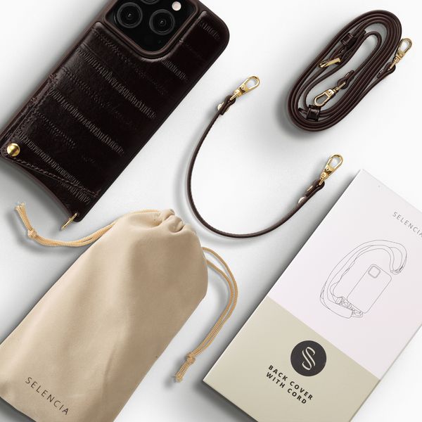 Selencia Nova coque arrière en cuir véritable avec porte-cartes Apple iPhone 15 Pro - Dark Chocolate