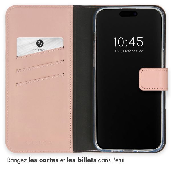 Selencia Étui portefeuille en cuir véritable Apple iPhone 15 Pro Max - Dusty Pink