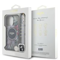 Guess MagSafe IML Flowers Case avec beads strap Apple iPhone 15 Pro - Noir