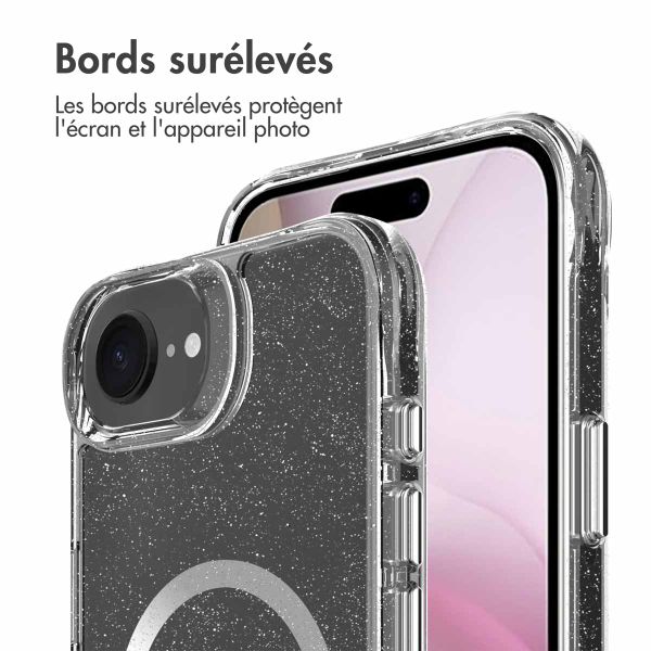 imoshion Coque arrière transparente Pailletée avec MagSafe Apple iPhone 17e / 16e - Argent