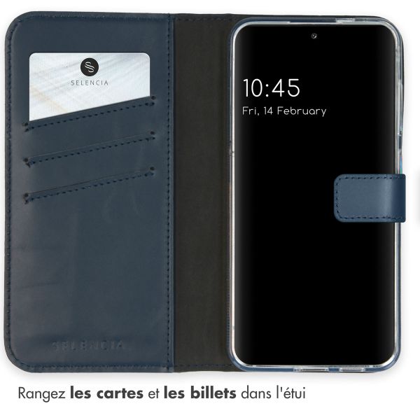 Selencia Étui portefeuille en cuir véritable Samsung Galaxy S24 - Bleu foncé