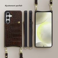 Selencia Coque de télephone Nova Croco avec cordon et porte-cartes Samsung Galaxy S25 / S24 - Choco Brown