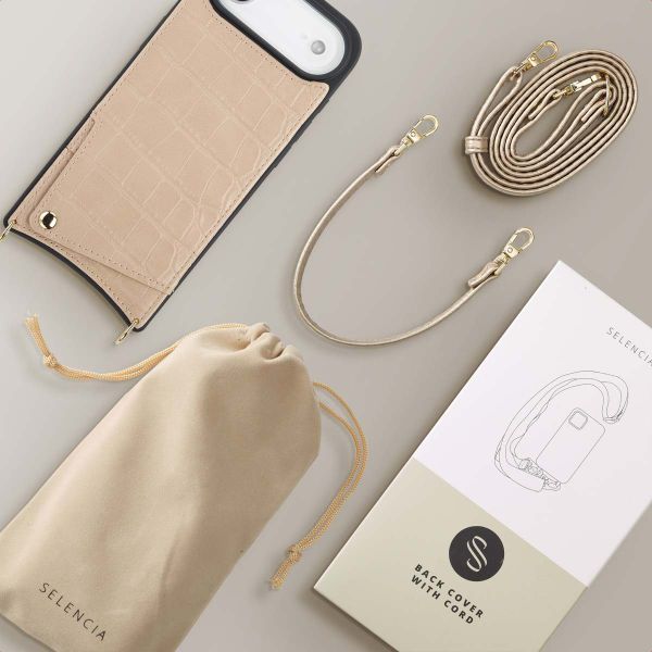 Selencia Coque de télephone Nova Croco avec cordon et porte-cartes Apple iPhone Air - Beige