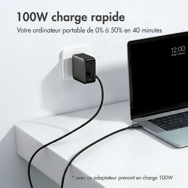 imoshion Câble USB-C vers USB-C Tressé 100 W - 0,25 mètre - Noir