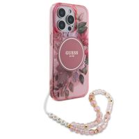 Guess MagSafe IML Flowers Case avec beads strap Apple iPhone 15 Pro Max - Pink
