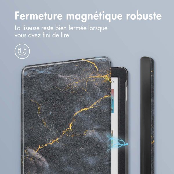 imoshion Design Slim Hard Case Sleepcover Kobo Clara Colour / BW - Black Marble