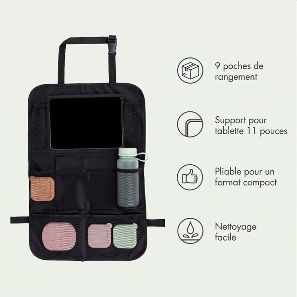 imoshion Organisateur de Siège de Voiture pour enfants - 9 compartiments - Inclut un support pour tablette - Noir