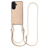 Selencia Coque de télephone Nova Croco avec cordon et porte-cartes Samsung Galaxy A37 (5G) - Beige